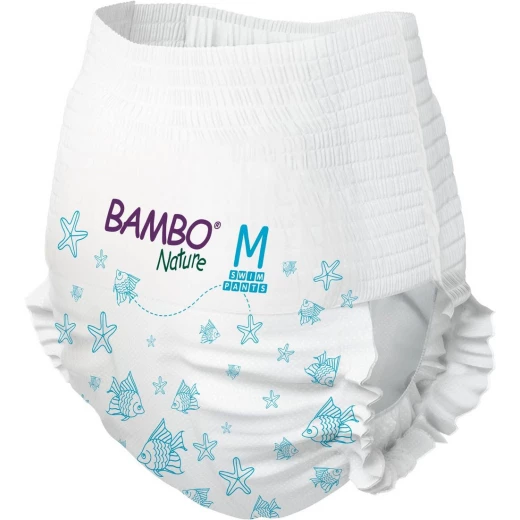 Bambo Nature Swim Pants, Size M (12+ kg), 12 Disposable Swim Diapers, Leak-Proof, Soft Fit, Tear-Away Sides, Breathable Material - Bambo Nature - Image 2
