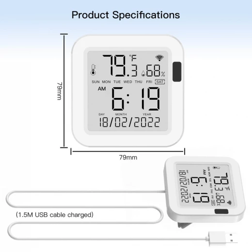 Moes WiFi Smart Temperature & Humidity Sensor with LCD Screen - MOES - Image 2