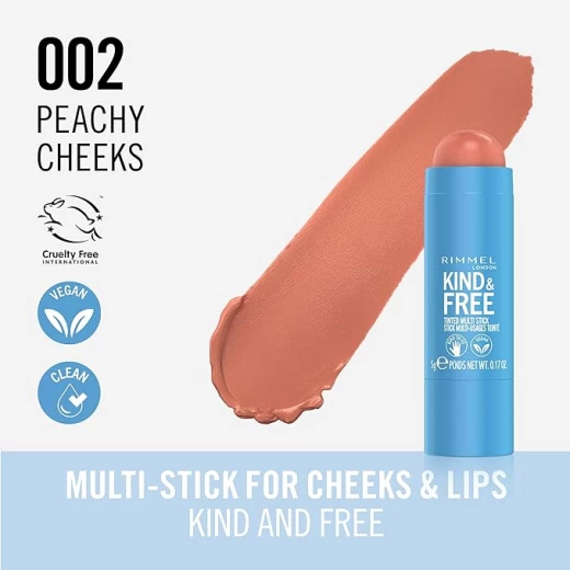 Rimmel London Kind & Free, 003 Pink Heat, Multi-Stick, For Cheeks and Lips, Hydrating, Buildable Colour, Vegan Formula, Clean Formula, 5g (0.17oz) - Rimmel London - Image 2
