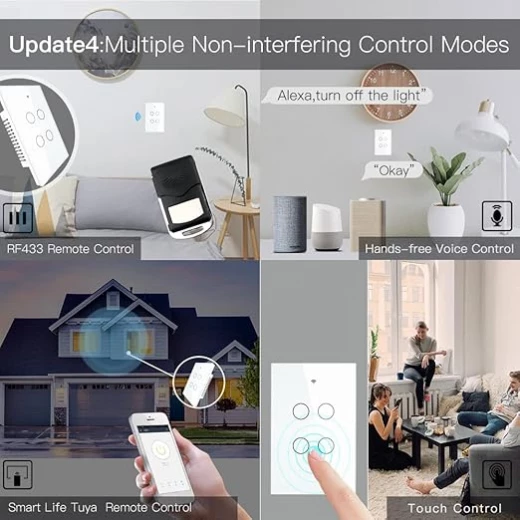 Moes 2.4GHz WiFi Wall Touch Smart Switch Neutral Wire Required, - MOES - Image 2