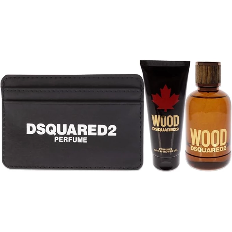 مجموعة هدايا دي سكوارد2 وود للرجال عطر أو دو تواليت عطر منعش مع جل الاستحمام - Dsquared2