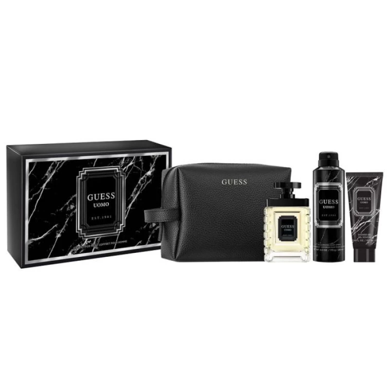 مجموعة Guess Uomo EDT 100 مل + Sg 100 مل + بخاخ للجسم 170 جرام + حقيبة للرجال - جيس
