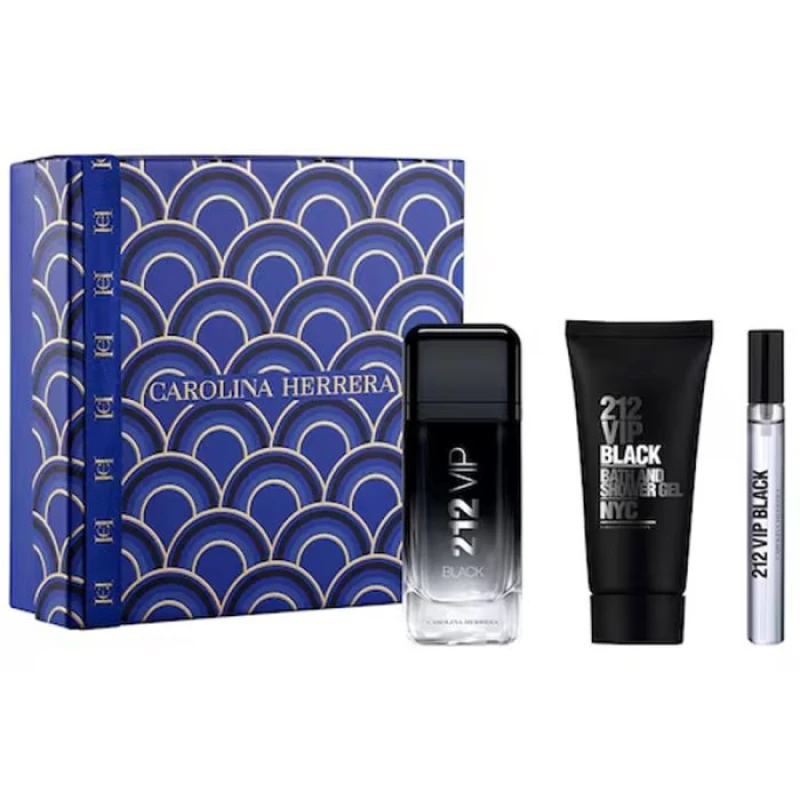 مجموعة هدايا 212 في آي بي بلاك: عطر 100 مل + عطر 10 مل + جل استحمام 100 مل للرجال - كارولينا هيريرا