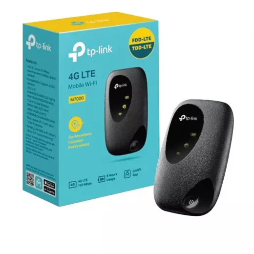 نقطة اتصال واي فاي 4G TP-LINK M7000 المحمولة حتى 10 أجهزة باللون الأسود نقطة اتصال واي فاي 4G TP-LINK M7000 المحمولة حتى 10 أجهزة باللون الأسود