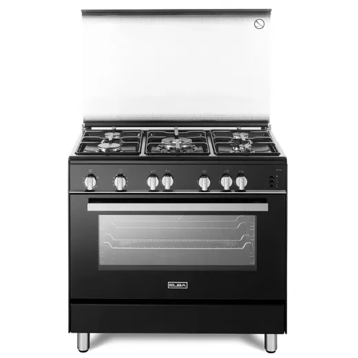 Elba Gas Cooker 90 cm Black Design Cast iron pan supports 5 gas burners Full Safety Elba Gas Cooker 90 cm Black Design Cast iron pan supports 5 gas burners Full Safety