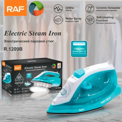 RAF Electric Steam Iron with Ceramic Sole Green RAF Electric Steam Iron with Ceramic Sole Green