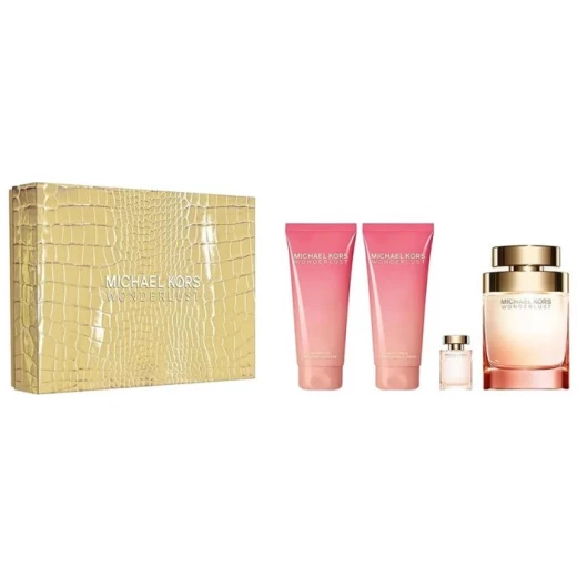 طقم مايكل كورس وندرلوست - 100 مل عطر بارفان + 100 مل لوشن للجسم + 100 مل جل استحمام + 4 مل عطر بارفا طقم مايكل كورس وندرلوست - 100 مل عطر بارفان + 100 مل لوشن للجسم + 100 مل جل استحمام + 4 مل عطر بارفا