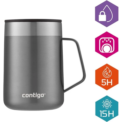 Contigo Streeterville Desk Mug, insulated coffee mug with stainless steel handle, coffee to go mug with lid, keeps coffee and tea ideal for office & home, 410 ml - Contigo - Image 3