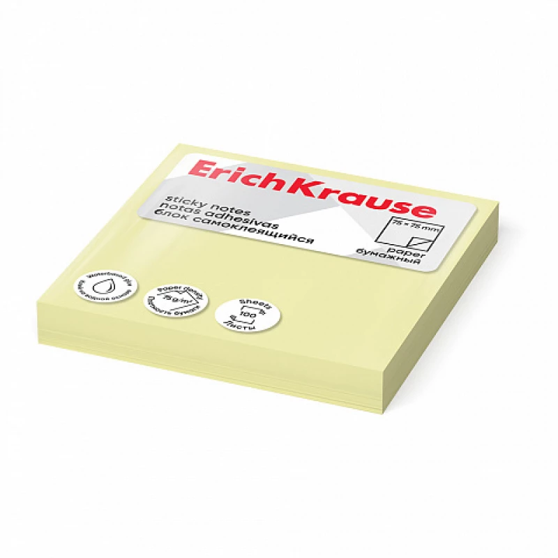 Erich Krause Sticky edge paper (75*75mm) 100 sheets, light yellow - ErichKrause