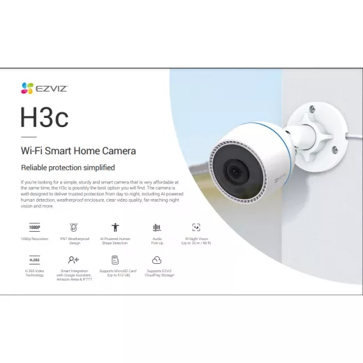 من إزفيز  كاميرا Cs-h3c-r100-1k2wf خارجية واي فاي بالأبيض والأسود 4 مم - إزفيز - Image 4