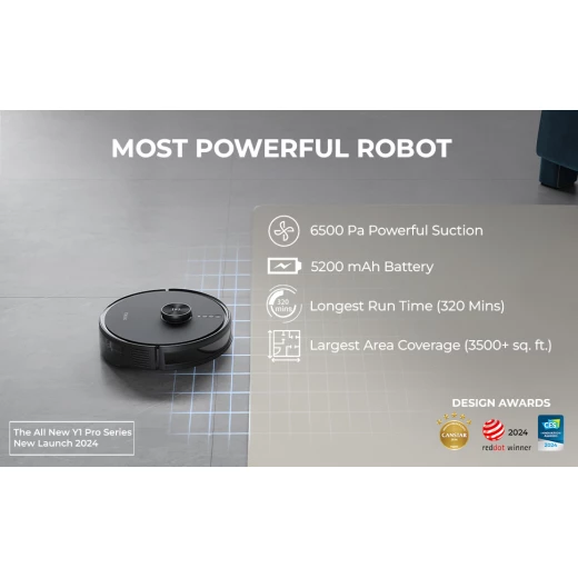 من ايكوفاس مكنسة كهربائية روبوتية Y1 PRO 2 في 1، إطلاق جديد في عام 2024، شفط قوي 6500 باسكال، بطارية 5200 مللي أمبير، تغطي مساحة تزيد عن 3500 قدم مربع بشحنة واحدة، تقنية ملاحة متقدمة ورسم خرائط حقيقي - ايكوفاكس - Image 3