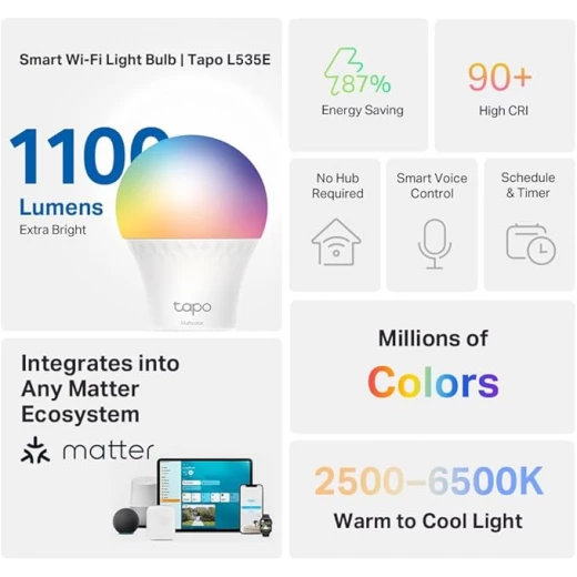 غطاء لمبة LED الذكية Tapo L535e Wi-Fi 110 فولت – متعدد الألوان E27 – L535e Us - تابو - Image 2