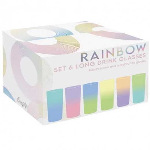 طقم كاسات زجاج 6 قطع 430 مل من Easy Life Rainbow - ألوان متعددة - ايزي  لايف - Image 2