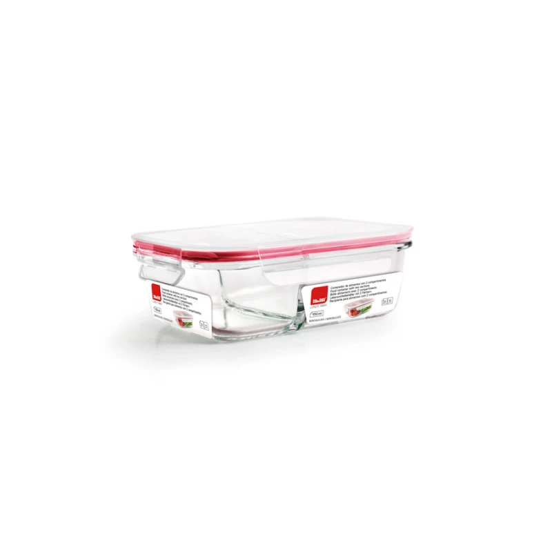 حافظة طعام زجاج 600 مل بقسمين من Ibili Lunch-Away - أحمر - ابيلي