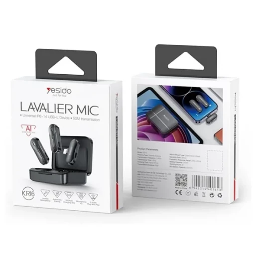 ييسيدو – ميكروفون لافاليير 2 في 1 (KR16) – لايتنينغ، 70mAh، لاسلكي، 2.4GHz – أسود ييسيدو – ميكروفون لافاليير 2 في 1 (KR16) – لايتنينغ، 70mAh، لاسلكي، 2.4GHz – أسود