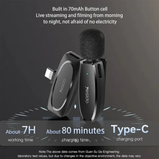 ميكروفون لاسلكي مزدوج، موصل Type-C، ييسيدو KR13 أسود - يسيدو - Image 4