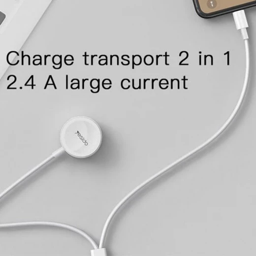 يسيدو - كابل شحن لاسلكي (CA70) - 2 في 1 USB إلى لايتنينغ، ساعة آبل، 2.4A، 1.2 متر - أبيض - يسيدو - Image 2