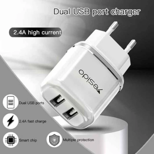 من يسيدو شاحن حائطي بمنفذين USB مع كابل ميكرو من   YC26 - يسيدو - Image 2