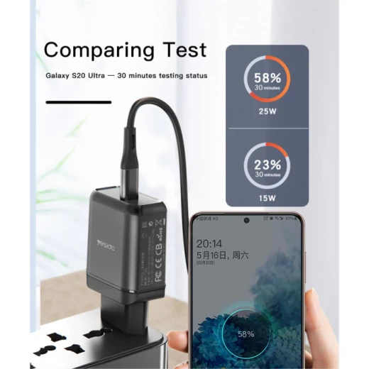 يسيدو محول شاحن سريع 25W USB-C PD - أسود - يسيدو - Image 2