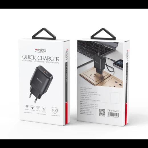 يسيدو محول شاحن سريع 25W USB-C PD - أسود يسيدو محول شاحن سريع 25W USB-C PD - أسود