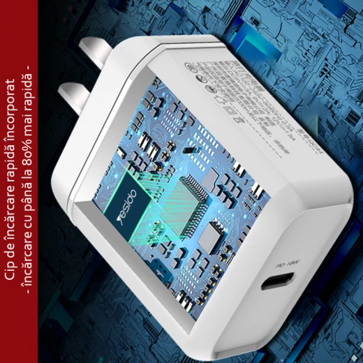 شاحن يسيدو بمنفذ Type-C YC23 PD بقوة 18 وات و3 أمبير، أبيض - يسيدو - Image 2