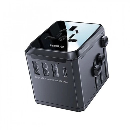 ييسيدو MC24 محول شاحن متعدد الوظائف 20W مع 3 منافذ USB + منفذ Type-C للسفر (أسود) - يسيدو - Image 3