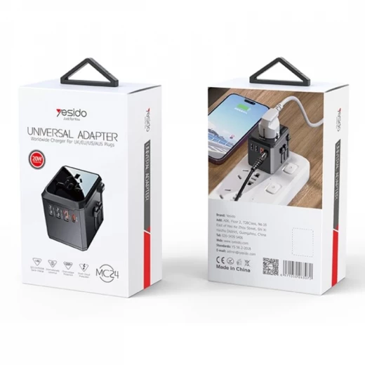 ييسيدو MC24 محول شاحن متعدد الوظائف 20W مع 3 منافذ USB + منفذ Type-C للسفر (أسود) ييسيدو MC24 محول شاحن متعدد الوظائف 20W مع 3 منافذ USB + منفذ Type-C للسفر (أسود)