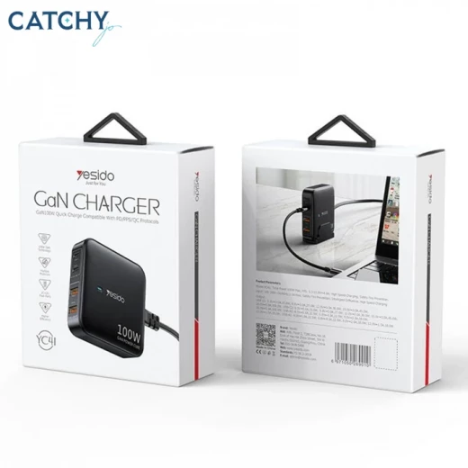 شاحن مكتبي متعدد المنافذ، 100W GaN، ييسيدو YC41 شاحن مكتبي متعدد المنافذ، 100W GaN، ييسيدو YC41