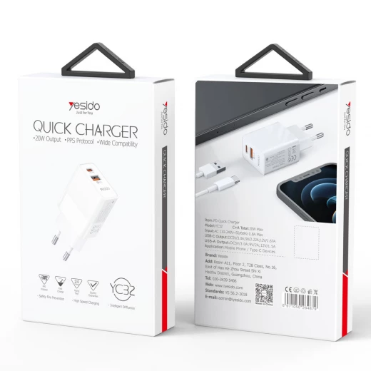يسيدو YC-32 شاحن سريع 20W مزدوج 230V يسيدو YC-32 شاحن سريع 20W مزدوج 230V