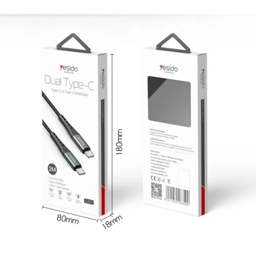 يسيدو - كابل بيانات (CA103) - Type-C إلى Type-C، 100W، 1.2 - أسود - يسيدو - Image 2