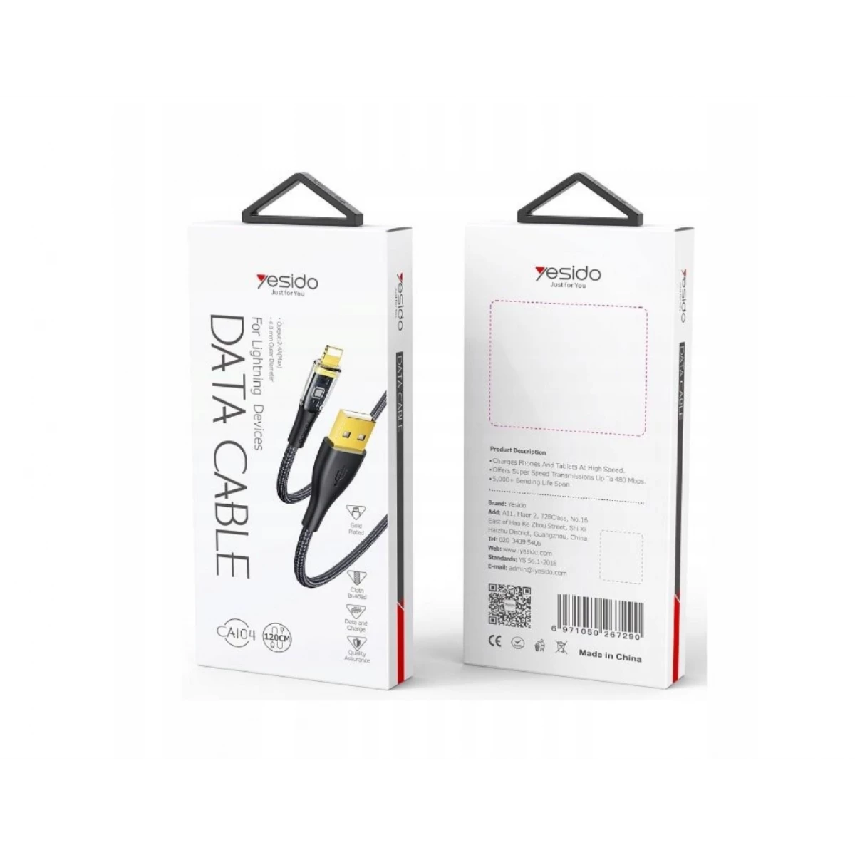 Yesido Cable CA104 12W USB-Lightning 1.2m PVC 2.4A, Black – Buy Online ...