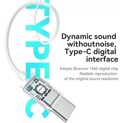 سماعات أذن مع تحكم سلكي وتصميم مريح، 3 أزرار وموصل Type-C، YH45 - أبيض من يسيدو - يسيدو - Image 4