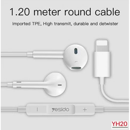 سماعات أذن YH20 مع موصل Lightning وميكروفون وكابل بطول 1.2 متر، أبيض من يسيدو - يسيدو - Image 4