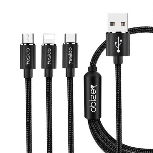 من يسيدو– كابل 3 في 1 – مايكرو USB / لايتنينج / USB-C / أسود (CA60) - يسيدو - Image 7