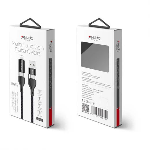 من يسيدو كابل بيانات 4 في 1 CA-59 - 2x Type-C / لايتنينج / USB 3A 1.2م - أسود من يسيدو كابل بيانات 4 في 1 CA-59 - 2x Type-C / لايتنينج / USB 3A 1.2م - أسود