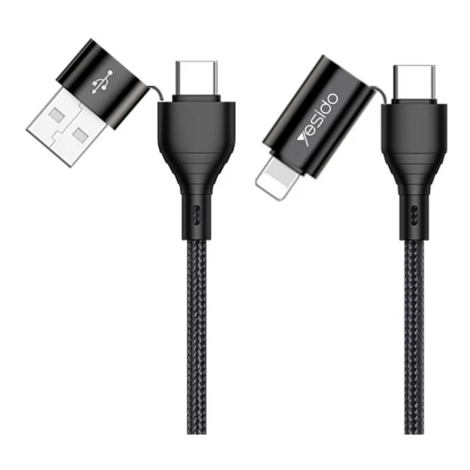 من يسيدو كابل بيانات 4 في 1 CA-59 - 2x Type-C / لايتنينج / USB 3A 1.2م - أسود - يسيدو - Image 4