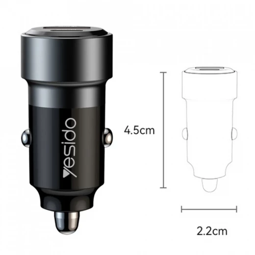 شاحن سيارة Y55  النوع C للشحن السريع 60 وات مع كابل  USB-C إلى  Type-C أسود  من يسيدو - يسيدو - Image 2