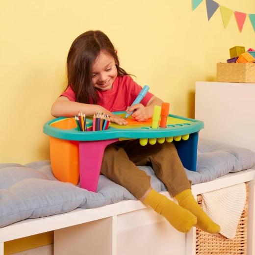 B. toys Imagination Station Creative Desk for Kids  for Art, Coloring, Writing Portable Table with Storage Space Reusable Sticker Set - B. toys - Image 2