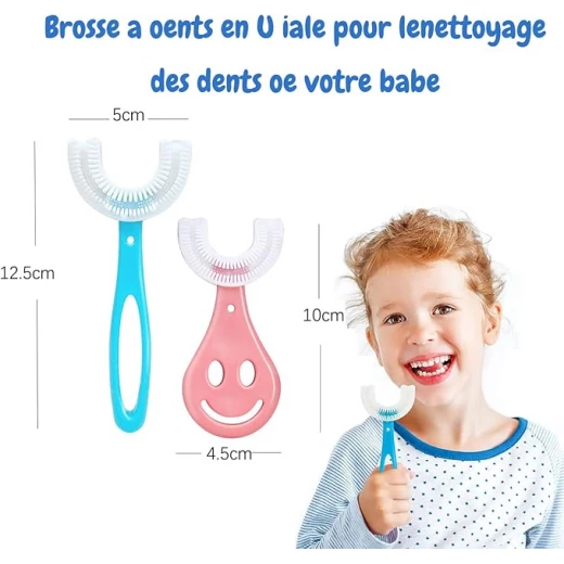 فرشاة اسنان للاطفال, بشكل حرف يو, باللون الازرق - Image 3