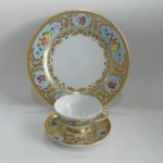 Falken Porzellan Dinner Set of 93 Pieces for 12 Person White Porcelain with Blue & Gold Pattern - Falken Porzellan