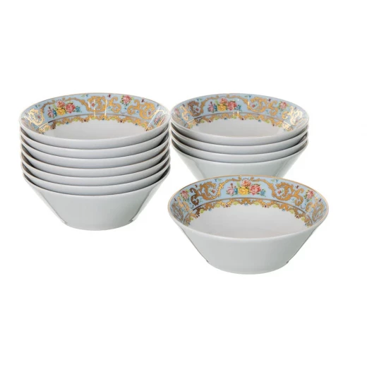 Falken Porzellan Dinner Set of 93 Pieces for 12 Person White Porcelain with Blue & Gold Pattern - Falken Porzellan - Image 7