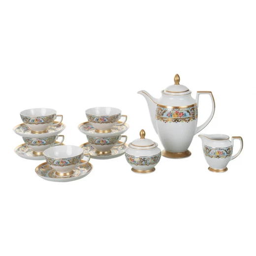 Falken Porzellan Dinner Set of 93 Pieces for 12 Person White Porcelain with Blue & Gold Pattern - Falken Porzellan - Image 8