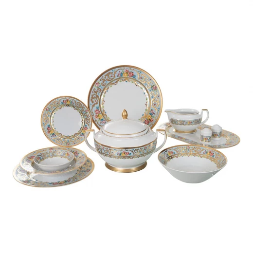 Falken Porzellan Dinner Set of 93 Pieces for 12 Person White Porcelain with Blue & Gold Pattern - Falken Porzellan - Image 4