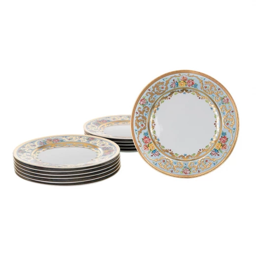 Falken Porzellan Dinner Set of 93 Pieces for 12 Person White Porcelain with Blue & Gold Pattern - Falken Porzellan - Image 5