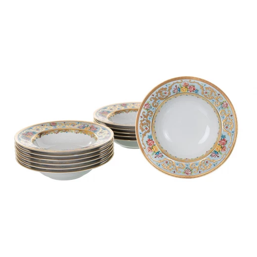 Falken Porzellan Dinner Set of 93 Pieces for 12 Person White Porcelain with Blue & Gold Pattern - Falken Porzellan - Image 3