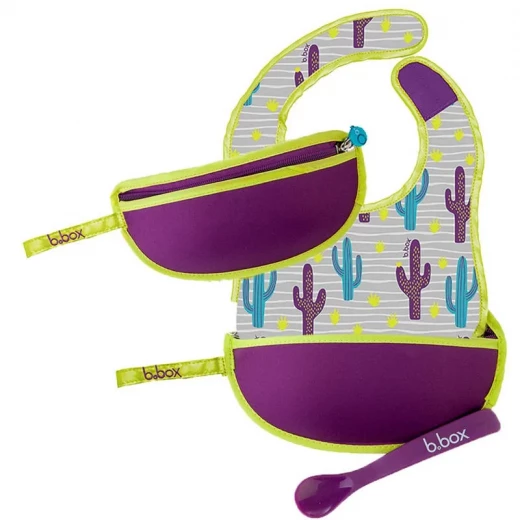 b.box Travel Bib and Flexible Soft-Bite Spoon ,Cactus Capers Pattern , Adjustable Neck Strap ,BPA-Free , Phthalates & PVC Free , Machine Washable , Folds up into its own pouch b.box Travel Bib and Flexible Soft-Bite Spoon ,Cactus Capers Pattern , Adjustable Neck Strap ,BPA-Free , Phthalates & PVC Free , Machine Washable , Folds up into its own pouch