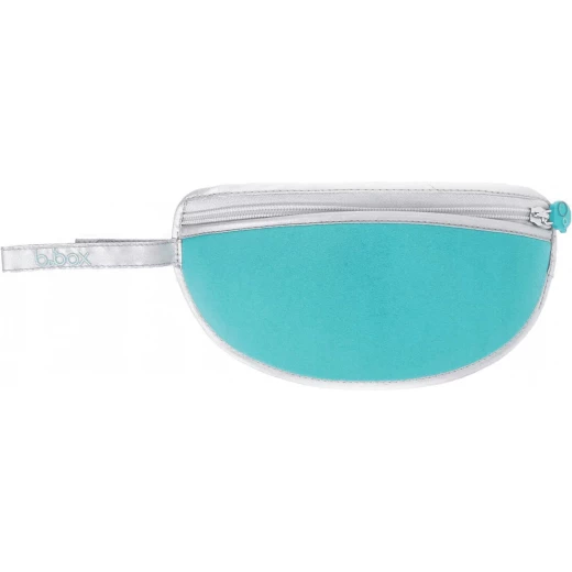 B-Box,Travel Bib Spoon Flexible Soft Bite, Palm Pattern, Adjustable Neck Strap, BPA Free, Phthalate Free, PVC Free, Machine Washable and Folds into Its Own Bag Silver, Blue - B.Box - Image 3