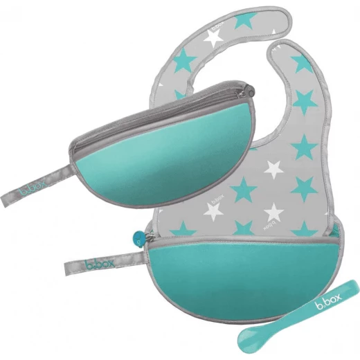 B-Box,Travel Bib Spoon Flexible Soft Bite, Palm Pattern, Adjustable Neck Strap, BPA Free, Phthalate Free, PVC Free, Machine Washable and Folds into Its Own Bag Silver, Blue B-Box,Travel Bib Spoon Flexible Soft Bite, Palm Pattern, Adjustable Neck Strap, BPA Free, Phthalate Free, PVC Free, Machine Washable and Folds into Its Own Bag Silver, Blue
