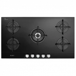 Elba ELIO 95-545 CG Black Vitroceramic Gas Cooktop - 90cm with Wok Burner. Experience superior cooking performance with this sleek gas cooktop. Enjoy precise heat control and easy cleaning.