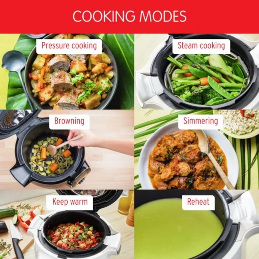 طباخ متعدد الاستخدامات، Cookeo + طباخ كهربائي سعة 6 لتر، 100 وصفة مدمجة، تطبيق مخصص، 4 أنظمة قائمة موجهة للطهي تحت الضغط، الطهي بالبخار، الطهي البطيء والمزيد CE851127من مولينيكس - مولينكس - Image 6